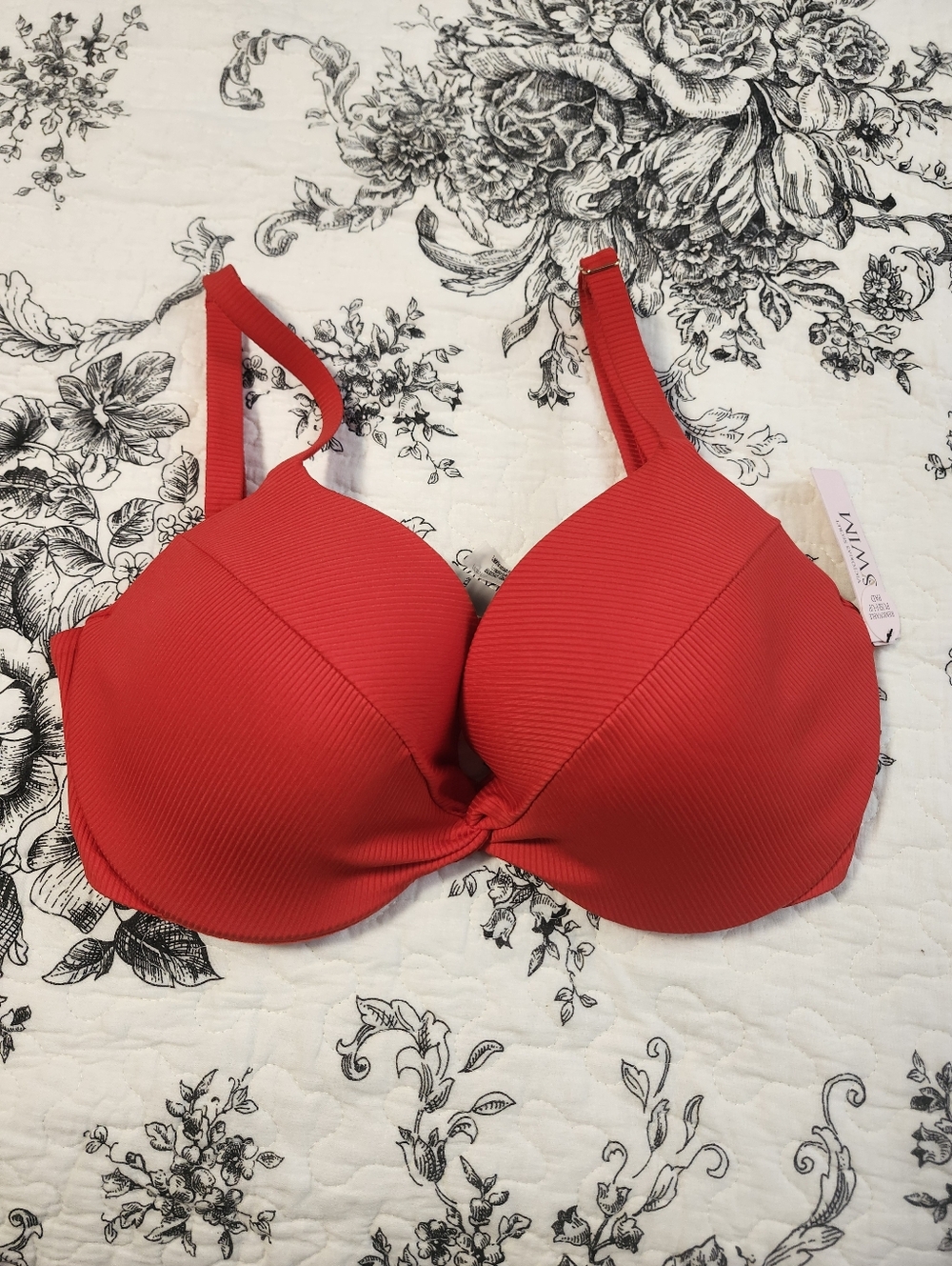 Victoria Secret Swim Bikini Top 34DD Red Ribbed Push Up Solid Underwire New